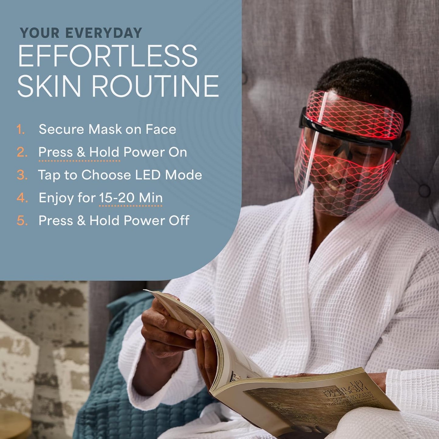 Red Light Therapy Face Mask - LED Light Therapy Mask with 3 Colors for Face and Neck - Portable Skin Care Device for At-Home Facials
