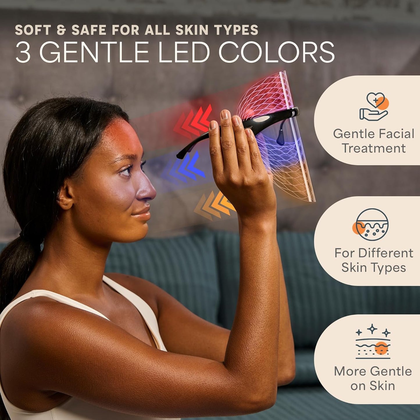 Red Light Therapy Face Mask - LED Light Therapy Mask with 3 Colors for Face and Neck - Portable Skin Care Device for At-Home Facials