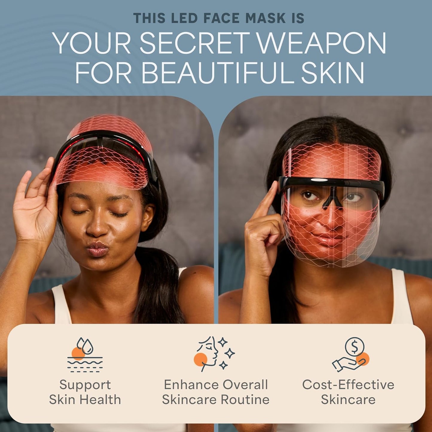 Red Light Therapy Face Mask - LED Light Therapy Mask with 3 Colors for Face and Neck - Portable Skin Care Device for At-Home Facials