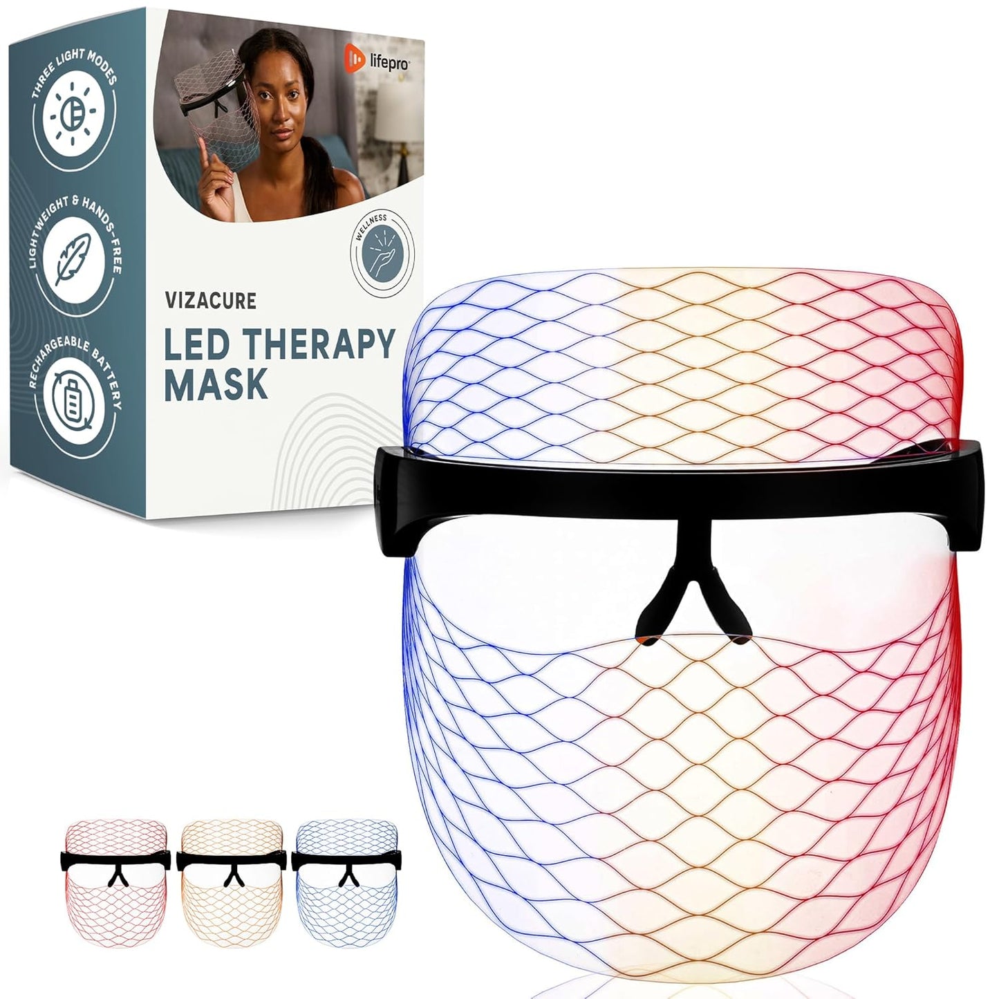 Red Light Therapy Face Mask - LED Light Therapy Mask with 3 Colors for Face and Neck - Portable Skin Care Device for At-Home Facials