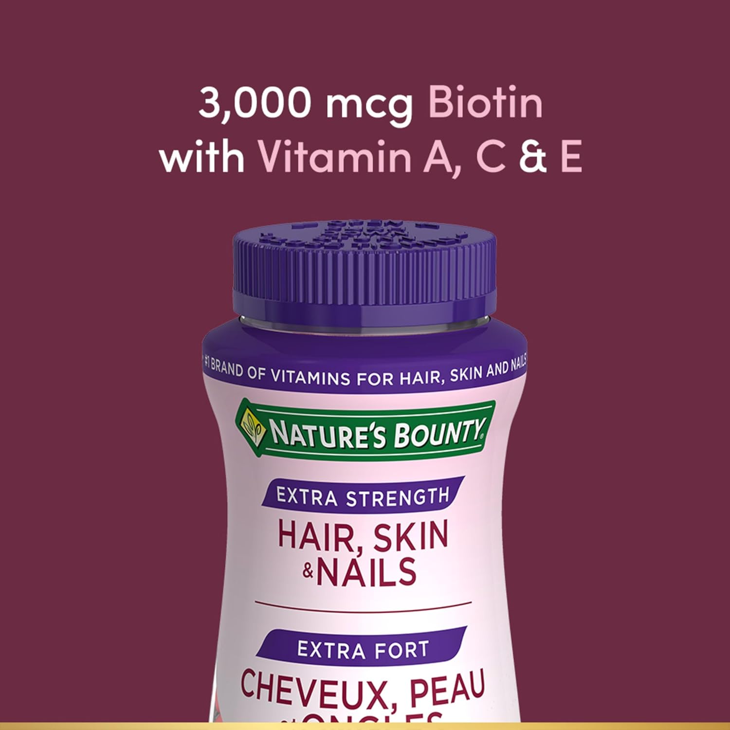 Extra Strength Hair, Skin & Nails, Gummies, Helps to Maintain Health of Hair & Skin, Promotes Thicker, Healthier Nails & Stronger Thicker Hair, Strawberry Cream Flavour, 200 G