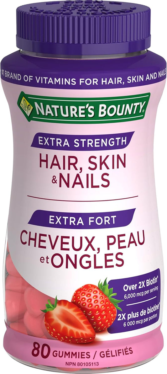 Extra Strength Hair, Skin & Nails, Gummies, Helps to Maintain Health of Hair & Skin, Promotes Thicker, Healthier Nails & Stronger Thicker Hair, Strawberry Cream Flavour, 200 G