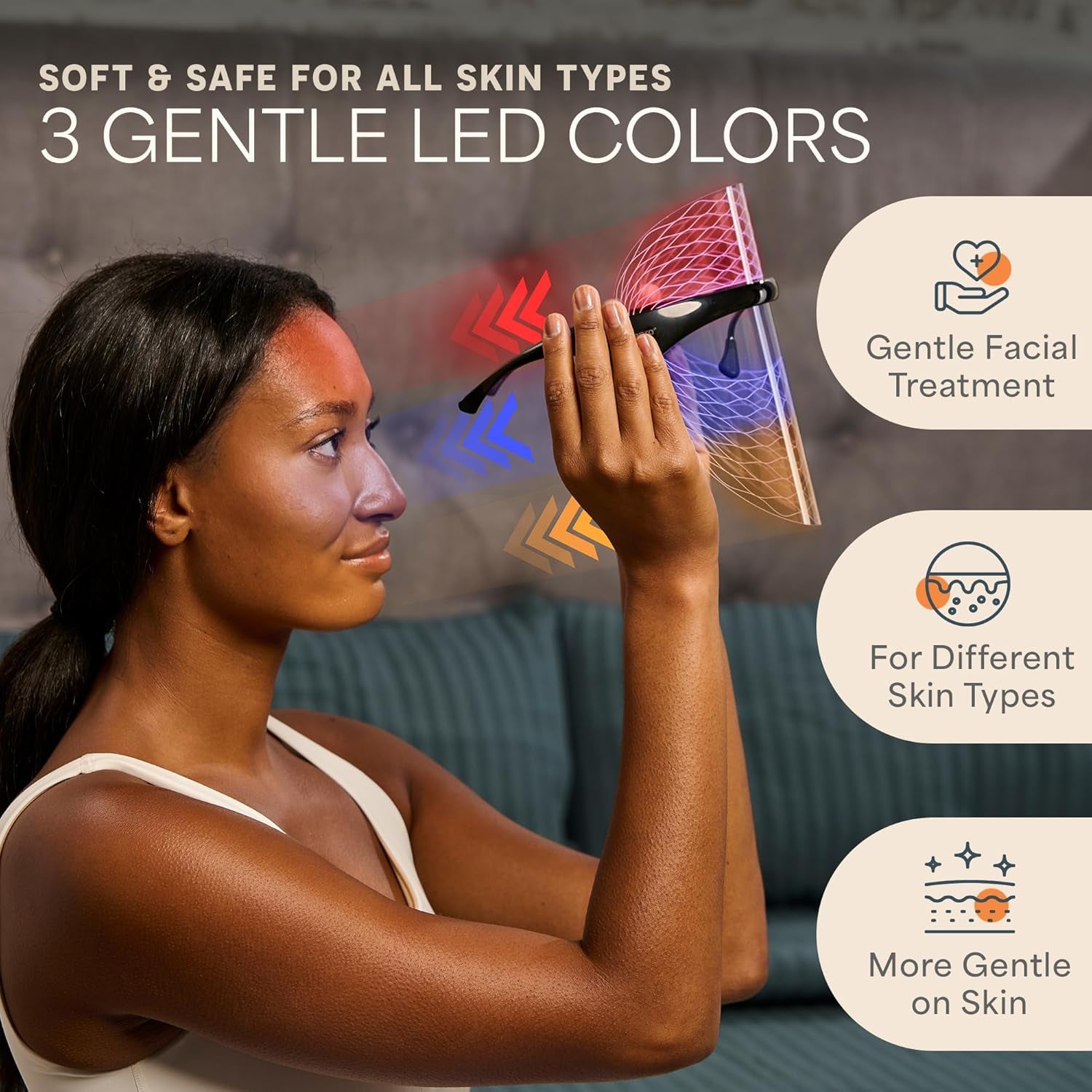 Red Light Therapy Face Mask - LED Light Therapy Mask with 3 Colors for Face and Neck - Portable Skin Care Device for At-Home Facials